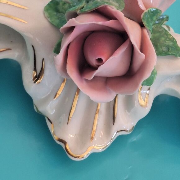 Vintage Dresden Double Candelabra Roses Candlestick Holder Capodimonte Style - Picture 10 of 14